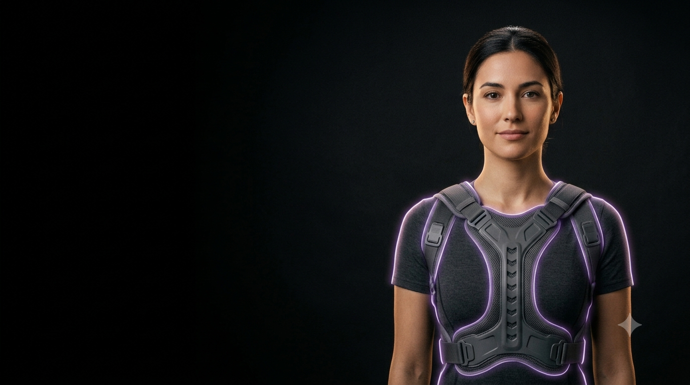 Dermyra Align posture harness worn under a shirt